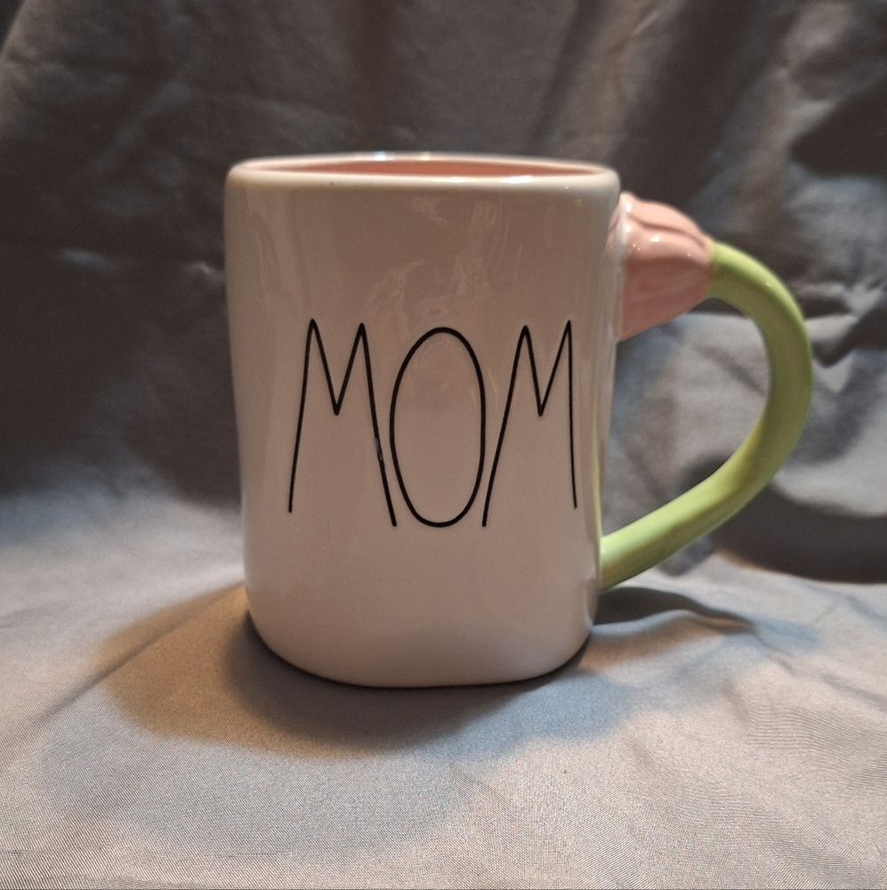 Rae Dunn White Ceramic 'MOM' Mug with Spring Flower Handle